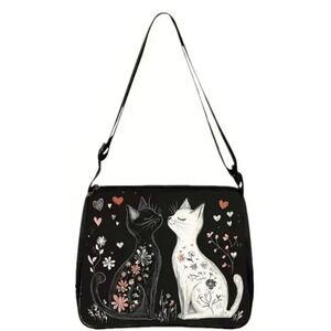 Cat‎ Lovers White Cat Black Cat Black Handbag Love Shoulder Bag New